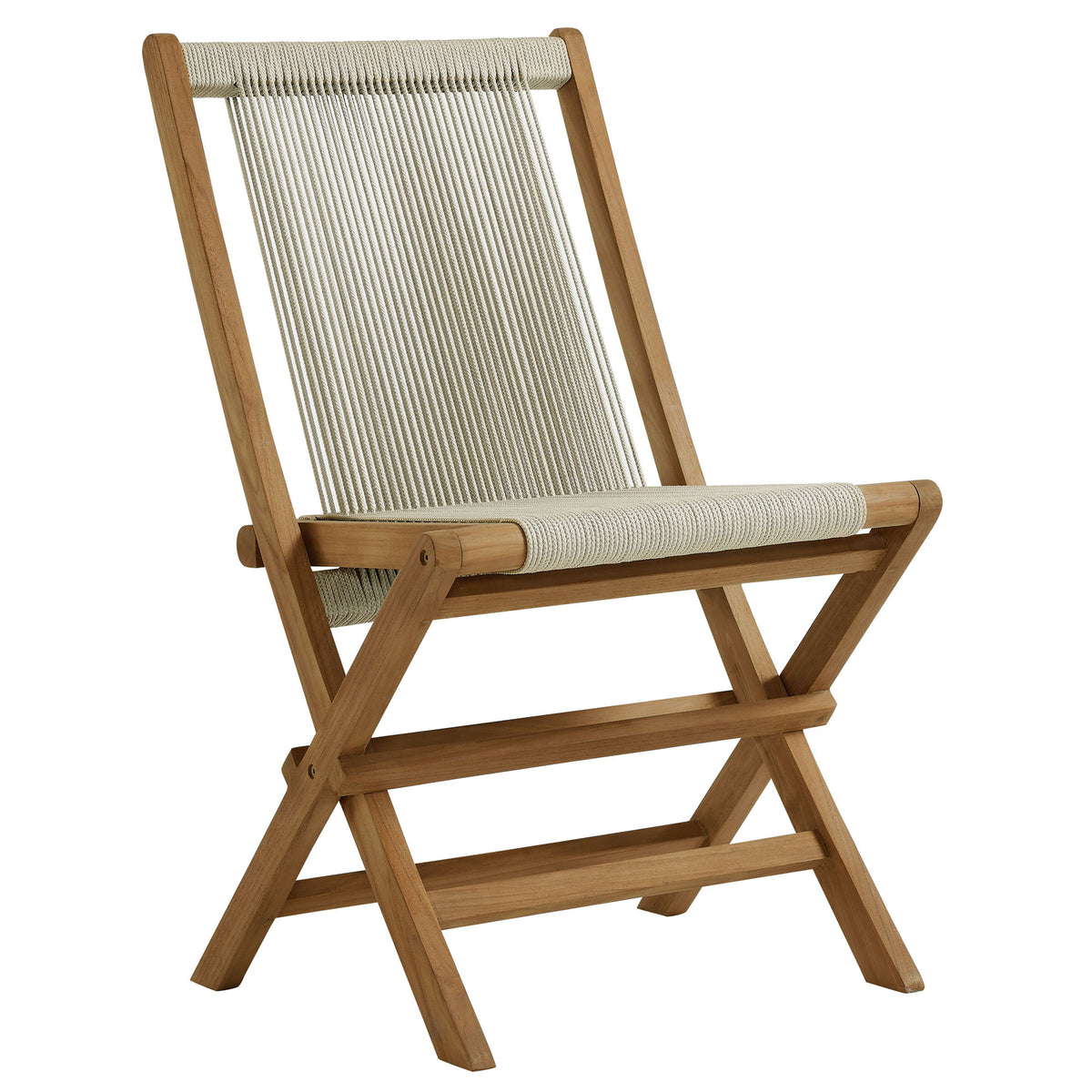 Vienna 2-Piece Outdoor Patio Teak and Rope Folding Lounge Chair and Ottoman Set by Modway