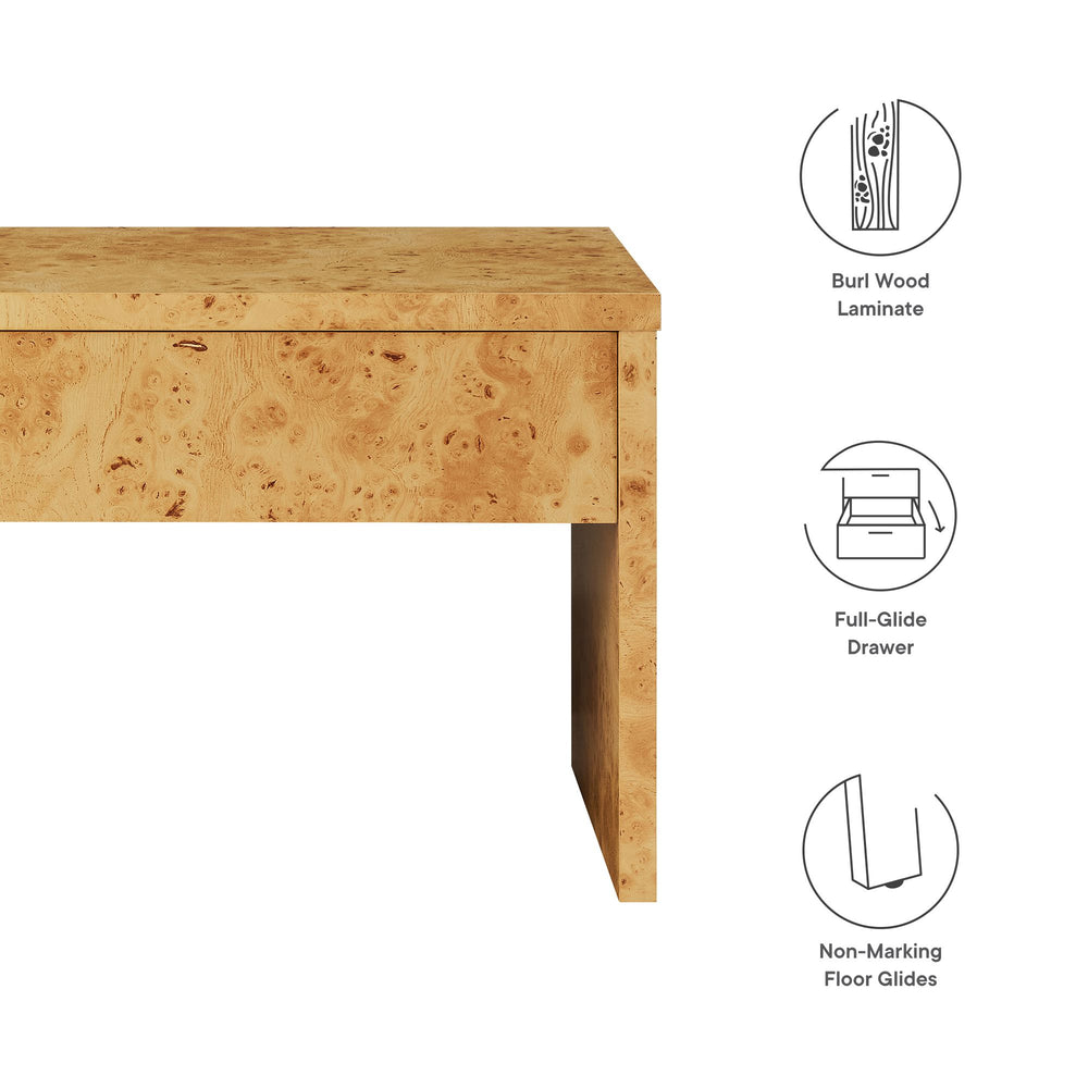 Hudson 1-Drawer Burl Wood Nightstand by Modway