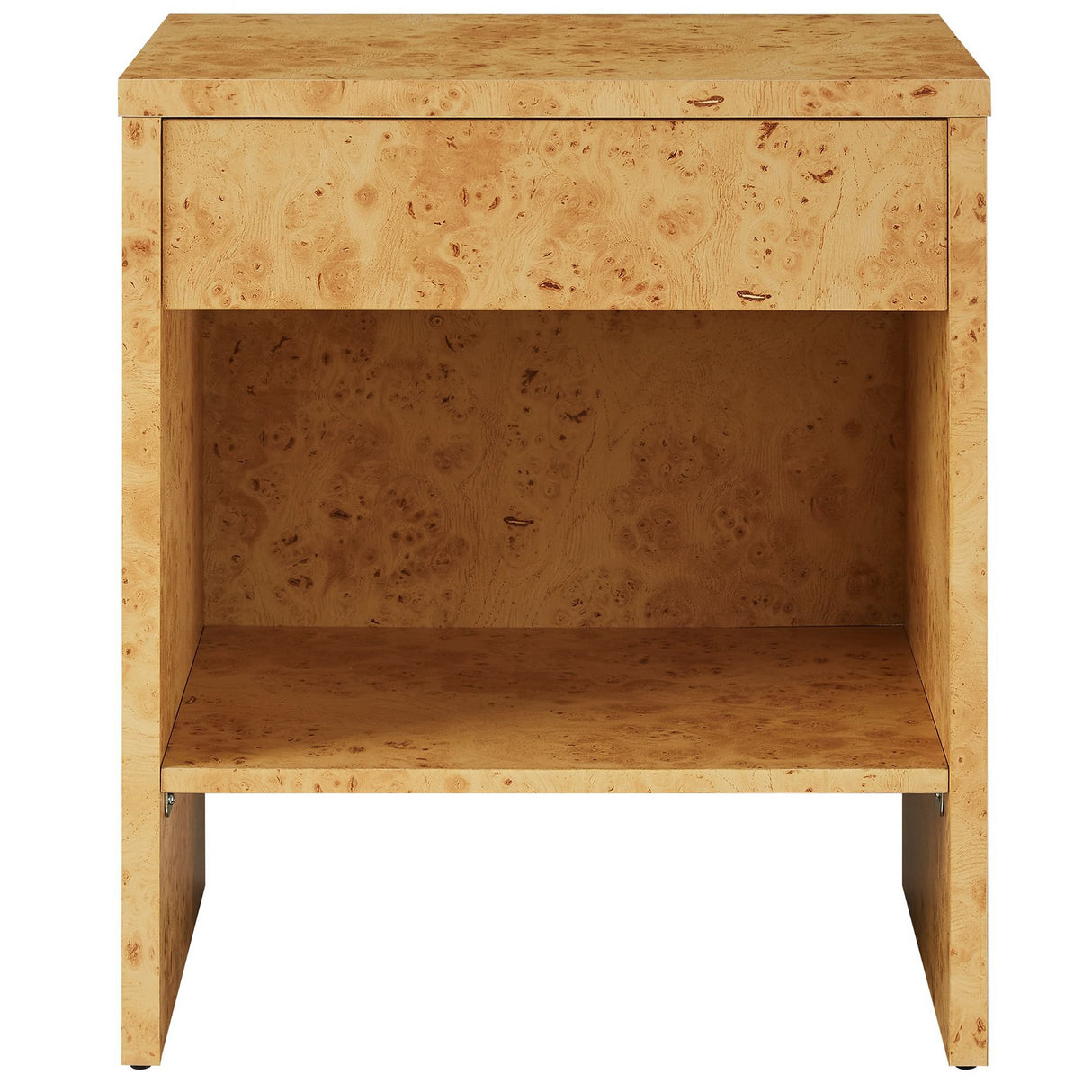 Hudson 1-Drawer Burl Wood Nightstand with Shelf