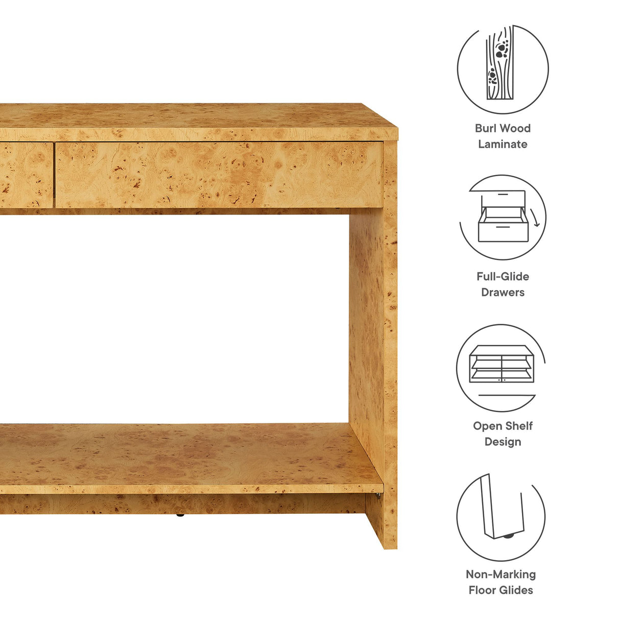 Hudson 2-Drawer Burl Wood Console Table by Modway