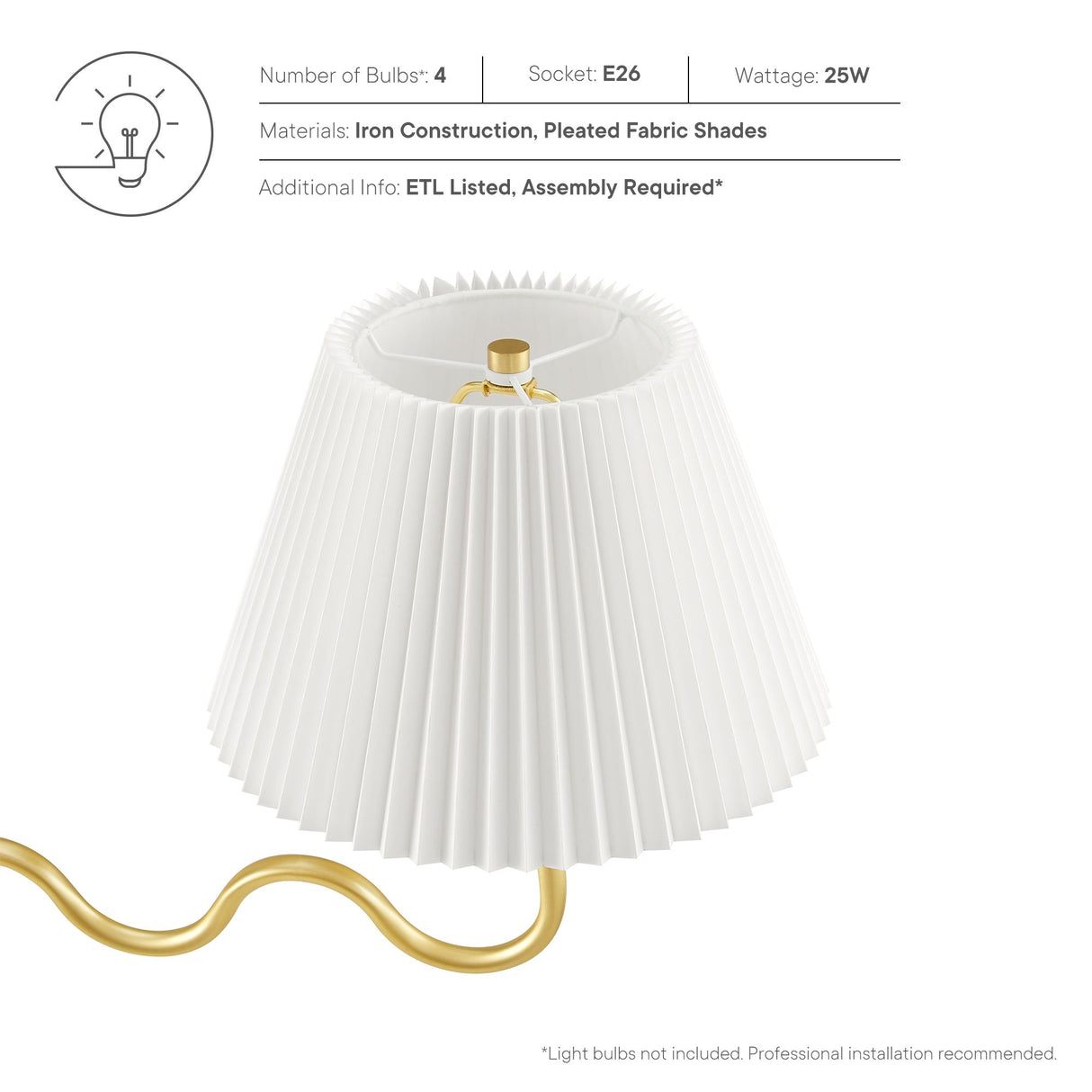 Wave Squiggle 4-Arm Pendant Light by Modway