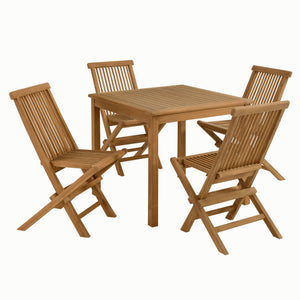 Vienna 5-Piece Outdoor Patio Teak Wood Dining Set with Folding Chairs