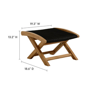 Vienna 2-Piece Outdoor Patio Teak and Rope Folding Lounge Chair and Ottoman Set by Modway
