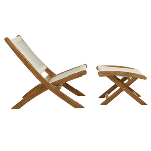 Vienna 2-Piece Outdoor Patio Teak and Rope Folding Lounge Chair and Ottoman Set by Modway