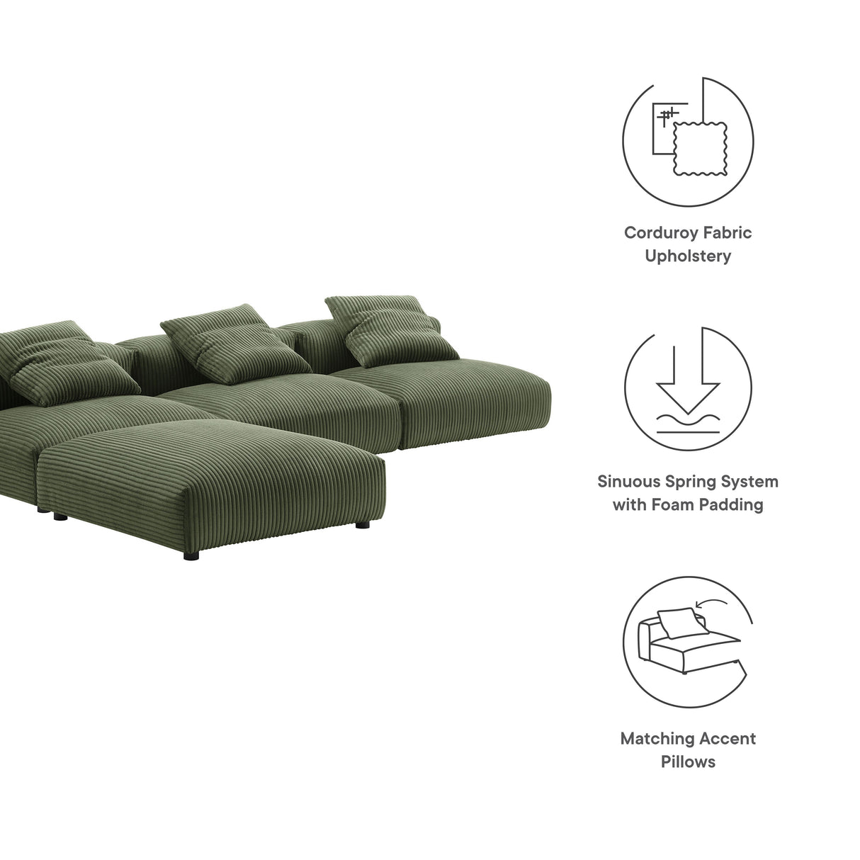 Solace 4-Piece Modular Corduroy Upholstered Sectional Sofa by Modway