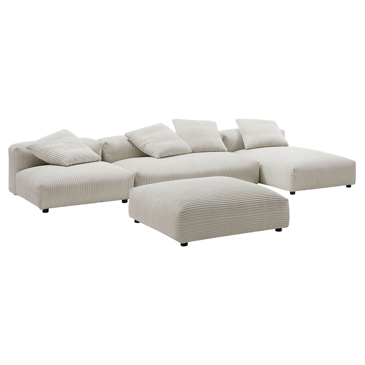 Solace 4-Piece Modular Corduroy Upholstered Sectional Sofa With Ottoman