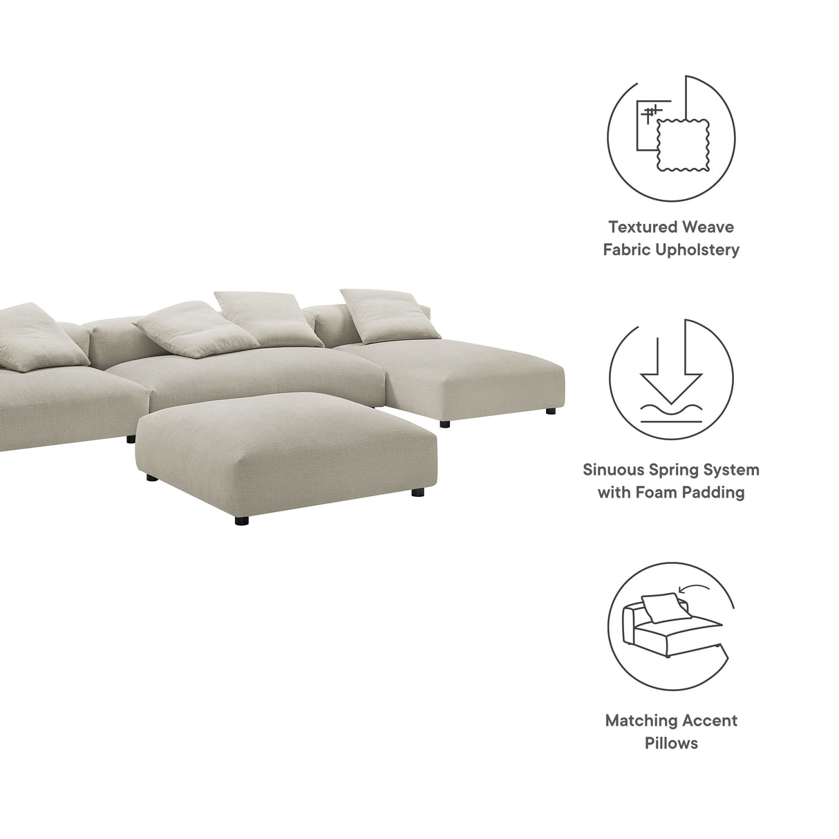 Solace 4-Piece Modular Upholstered Fabric Sectional Sofa with Ottoman by Modway