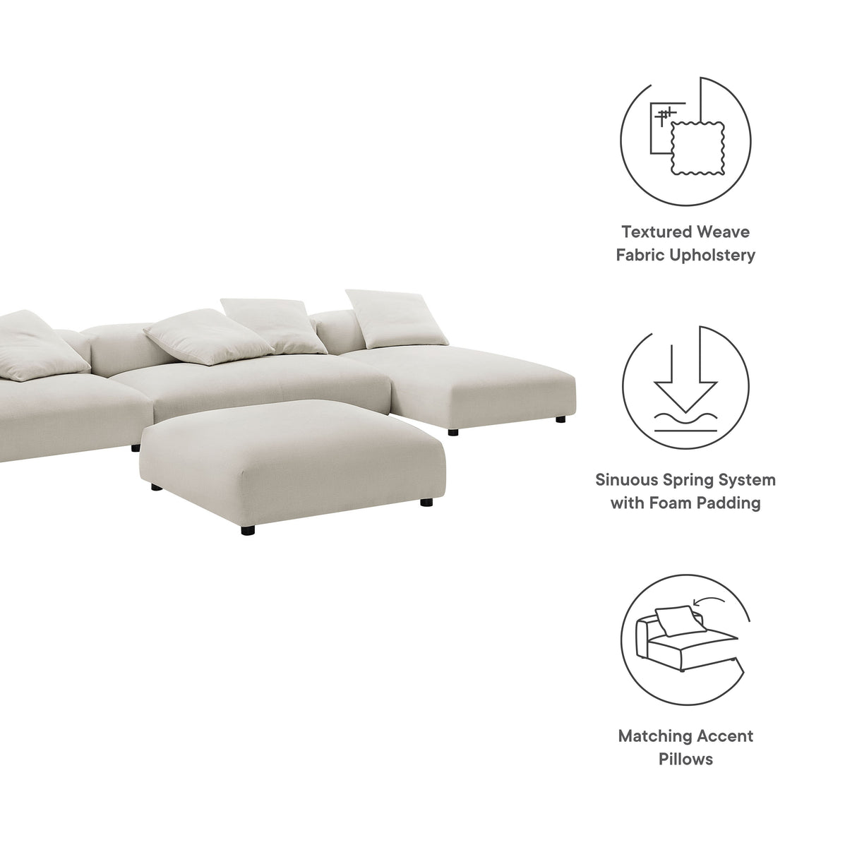 Solace 4-Piece Modular Upholstered Fabric Sectional Sofa with Ottoman by Modway