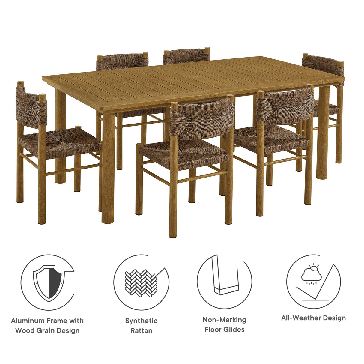 Parkland 7-Piece Rectangular Outdoor Patio Rattan and Aluminum Dining Set