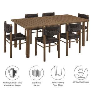 Parkland 7-Piece Rectangular Outdoor Patio Rattan and Aluminum Dining Set