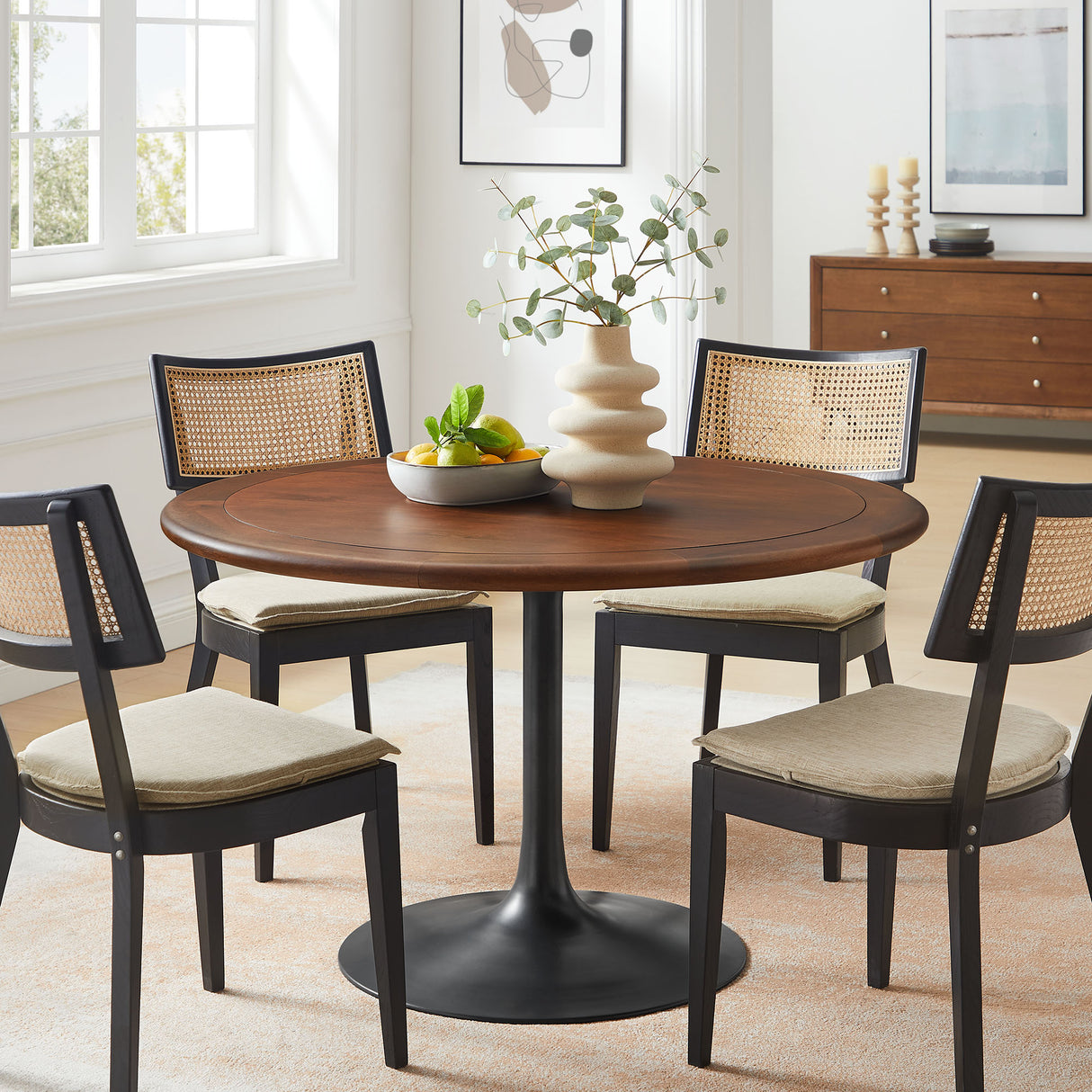 Lippa 48" Round Pedestal Solid Wood Dining Table by Modway