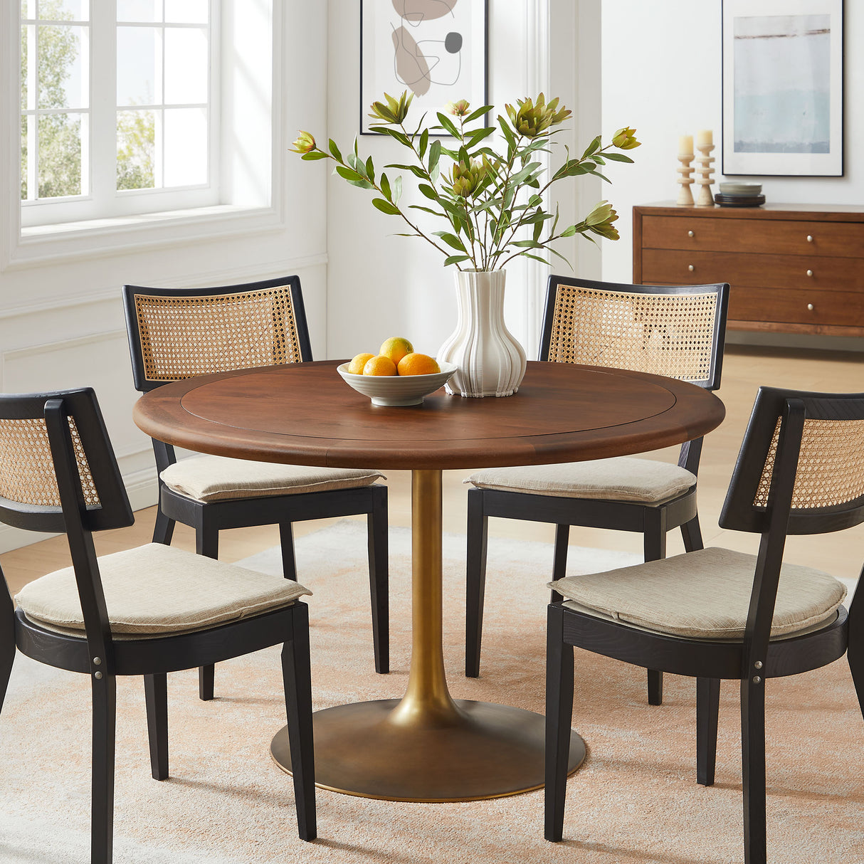 Lippa 48" Round Pedestal Solid Wood Dining Table by Modway
