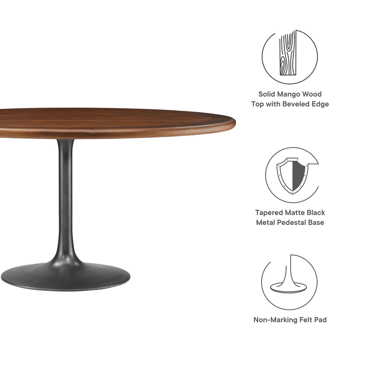 Lippa 60" Round Pedestal Solid Wood Dining Table by Modway