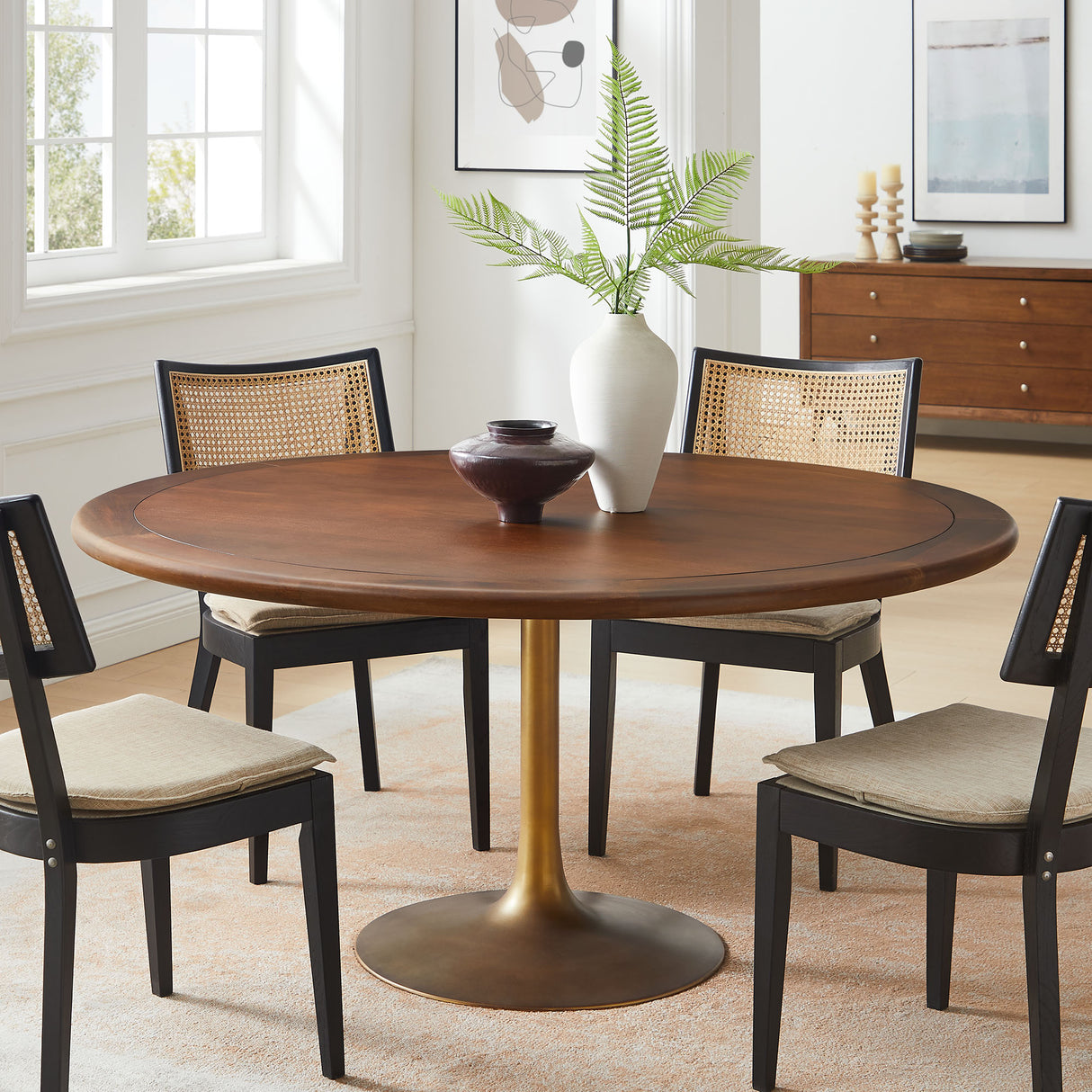 Lippa 60" Round Pedestal Solid Wood Dining Table by Modway