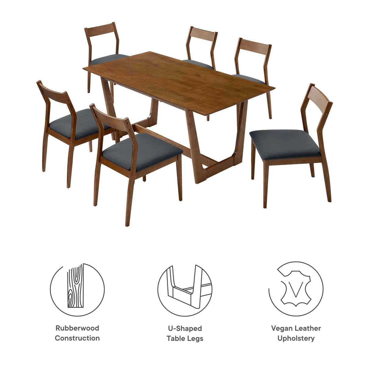 Solara 7-Piece Wood Dining Set with Vegan Leather Chairs