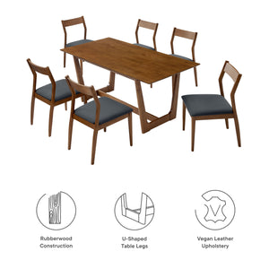 Solara 7-Piece Wood Dining Set with Vegan Leather Chairs
