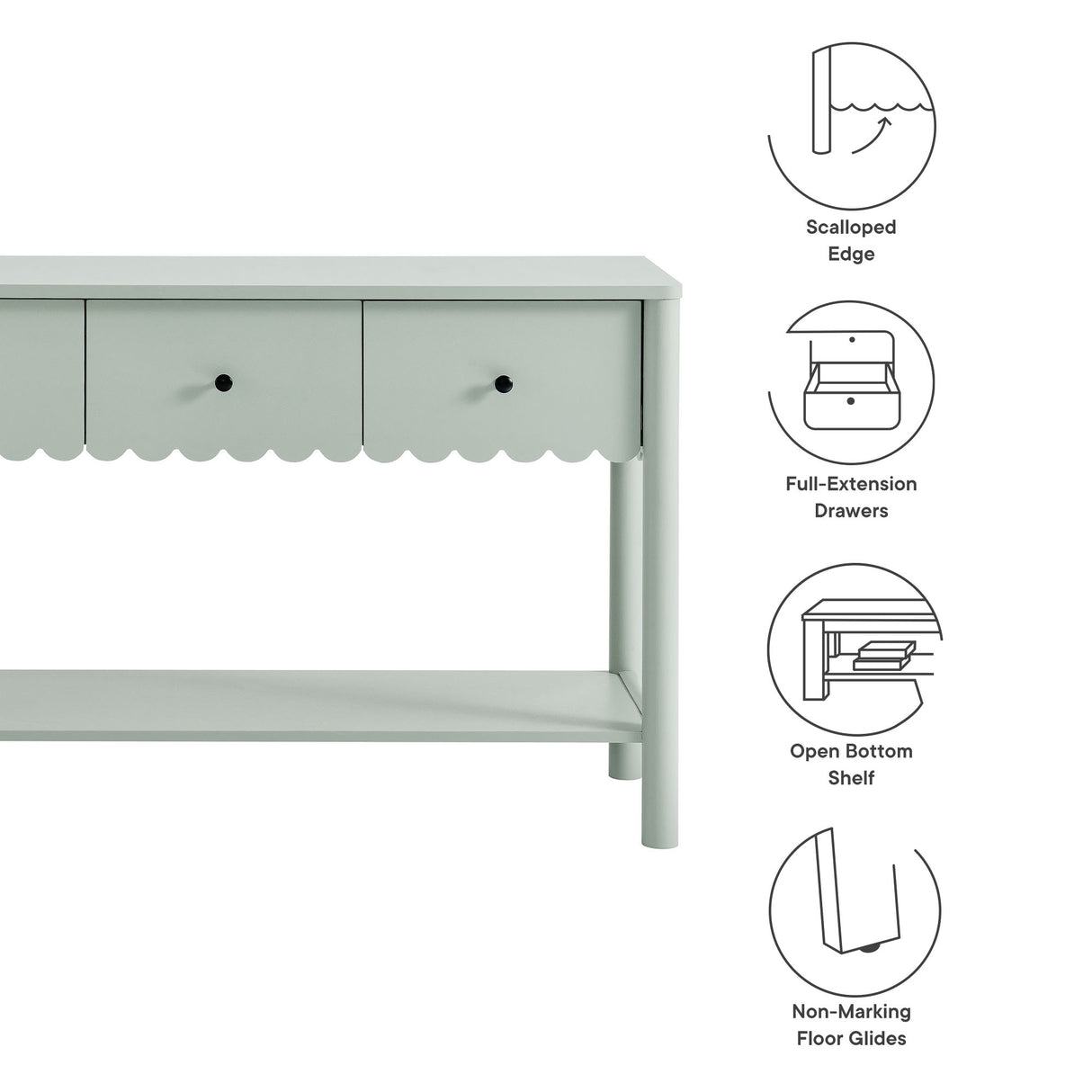 Emmeline 3-Drawer Scalloped Console Table by Modway