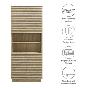 Render Tall Faux Travertine Linen Storage Cabinet by Modway