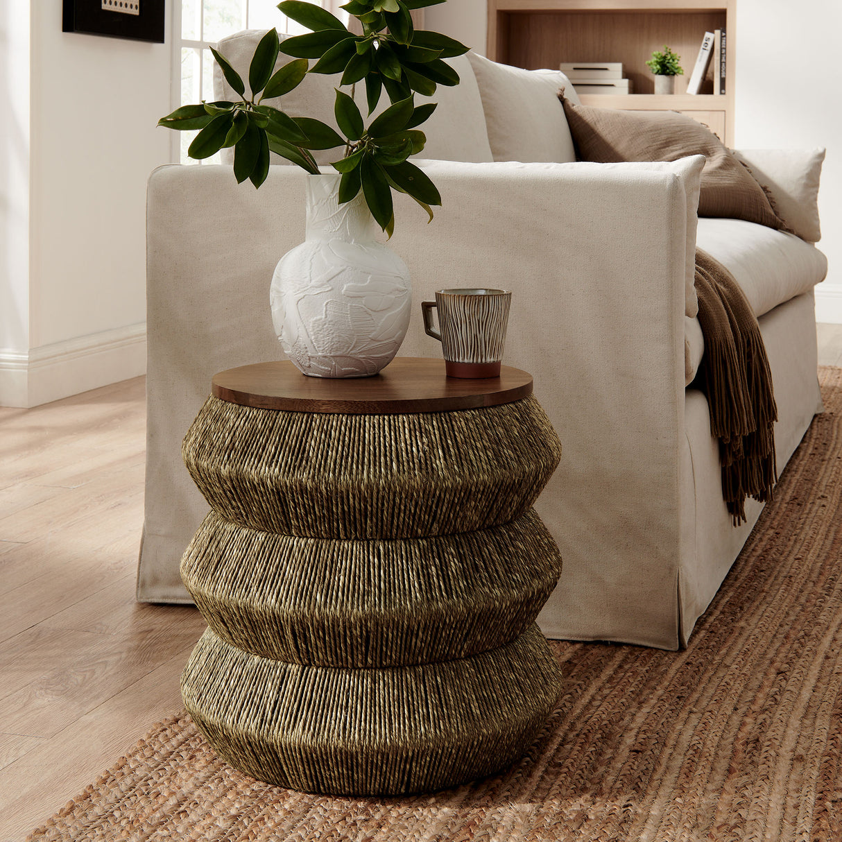 Maris Seagrass and Wood End Table by Modway