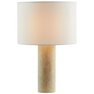 Zenith Travertine Table Lamp with Fabric Drum Shade by Modway