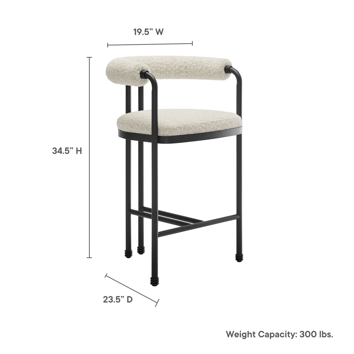Turin Curved Back Boucle and Metal Counter Stool by Modway