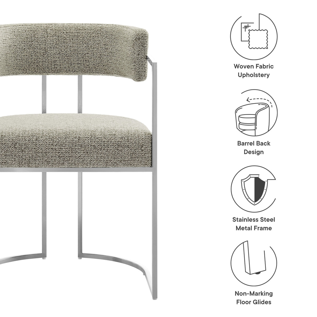 Huron Curved Back Fabric and Metal Dining Accent Chair by Modway