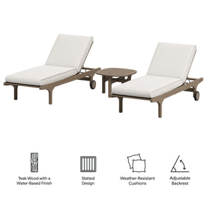 Saratoga Outdoor Patio Teak Wood 3-Piece Chaise Lounge Furniture Set by Modway