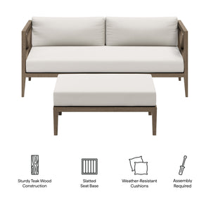 Northlake Outdoor Patio Teak Wood Loveseat and Ottoman Set by Modway