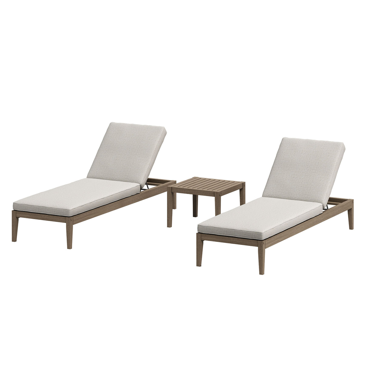 Northlake 3-Piece Outdoor Patio Teak Wood Furniture Set with Chaise Lounges and Side Table by Modway