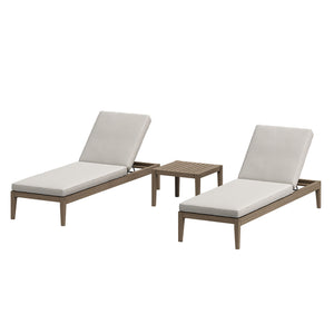 Northlake 3-Piece Outdoor Patio Teak Wood Furniture Set with Chaise Lounges and Side Table by Modway
