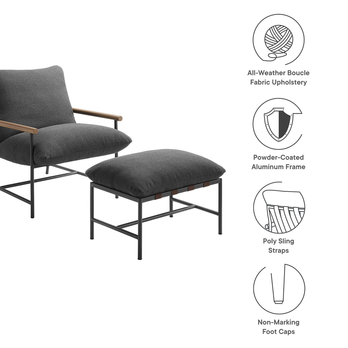Raya Outdoor Patio Boucle Lounge Chair and Ottoman by Modway