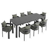 Tahoe 9-Piece Outdoor Patio Aluminum Dining Set with Extendable Table by Modway