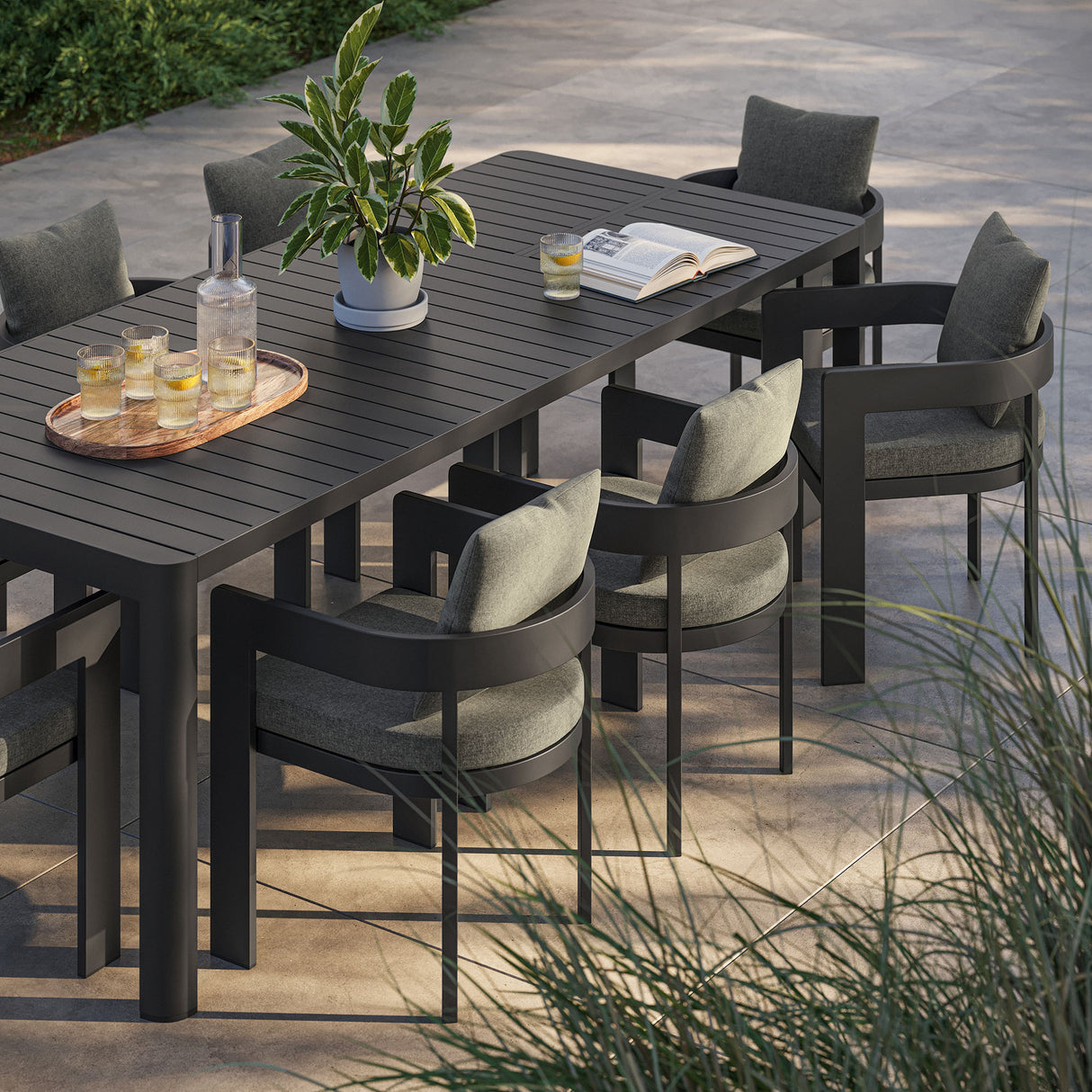 Tahoe 9-Piece Outdoor Patio Aluminum Dining Set with Extendable Table by Modway