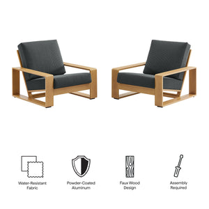 Lirienne Outdoor Patio Aluminum Faux Wood Armchairs Set of 2 by Modway