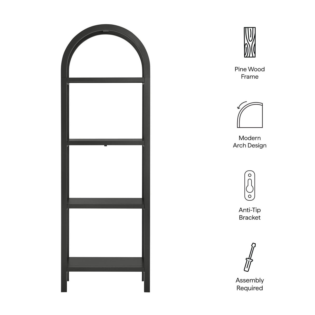 Vexley 72 Inch Tall Narrow Arched Bookshelf by Modway