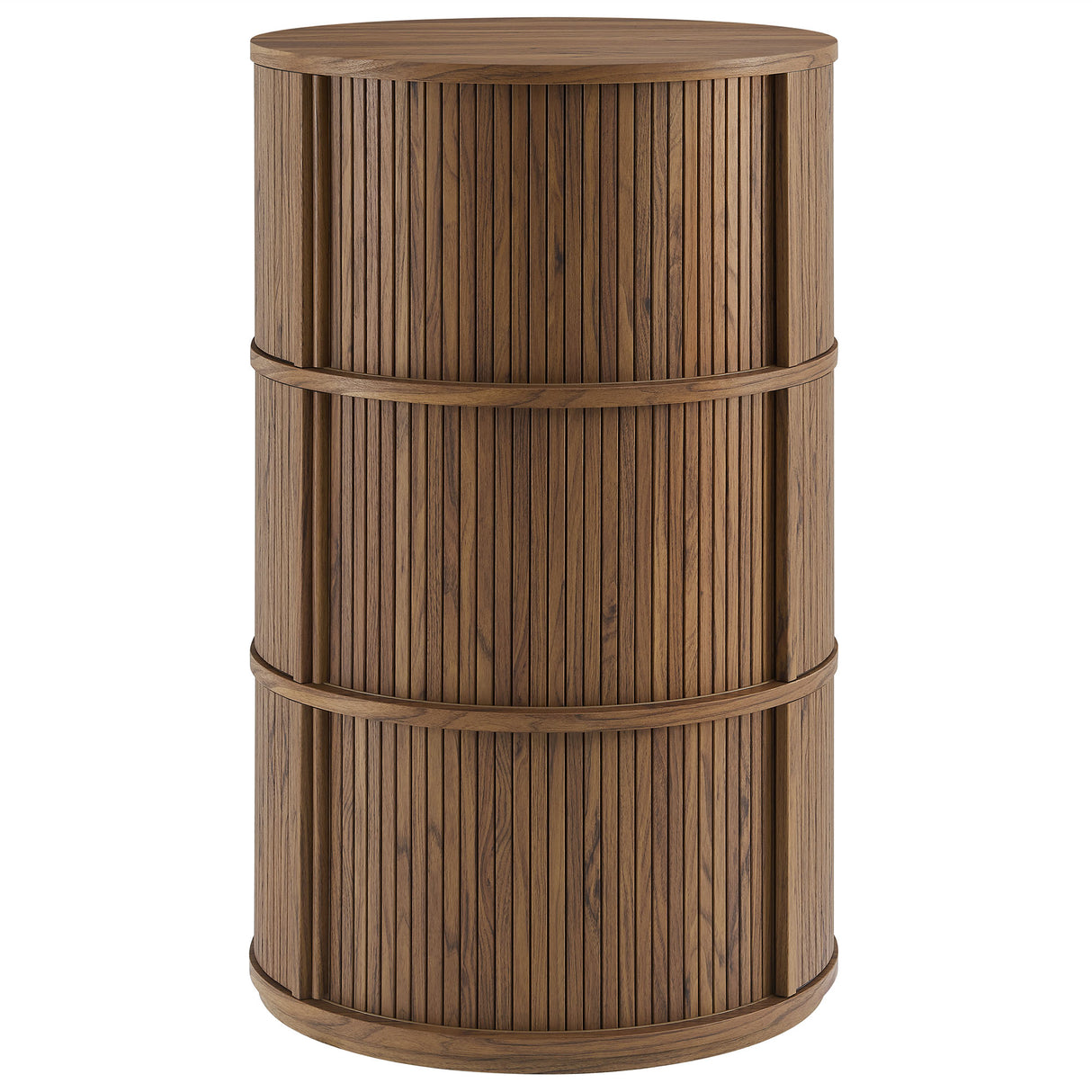 Clement Round Pedestal Stand Storage Table with Sliding Tambour Doors