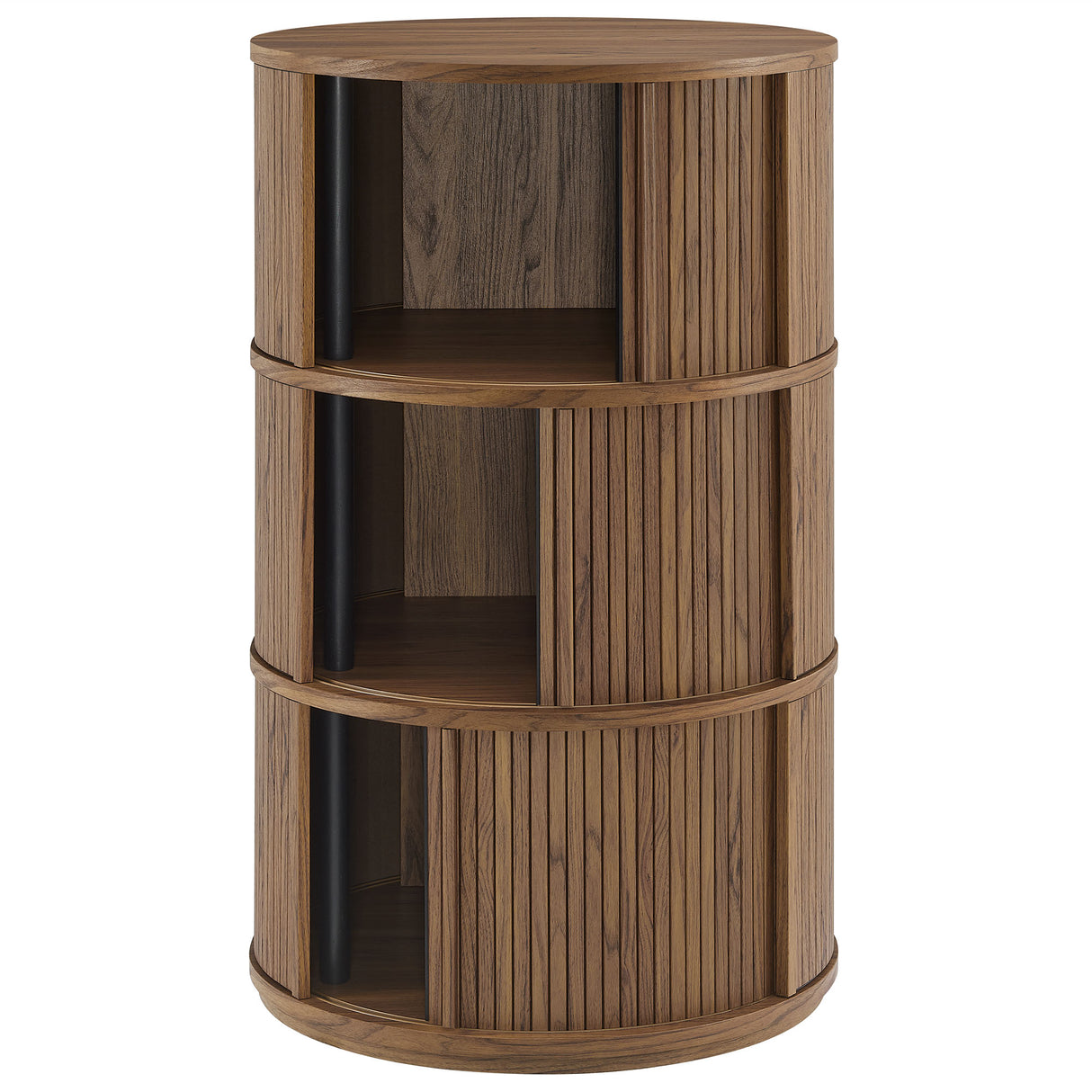 Clement Round Pedestal Stand Storage Table with Sliding Tambour Doors