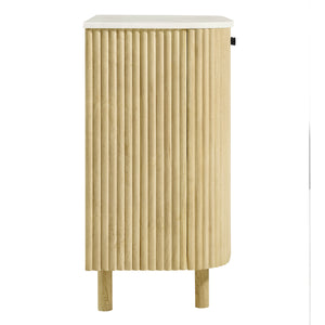 Caldera 33" Curved Solid Wood and Marble Accent Storage Cabinet