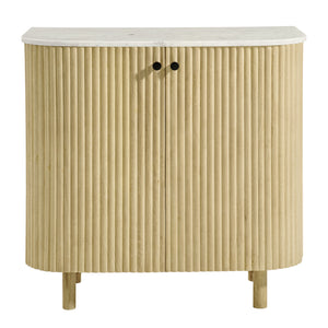 Caldera 33" Curved Solid Wood and Marble Accent Storage Cabinet