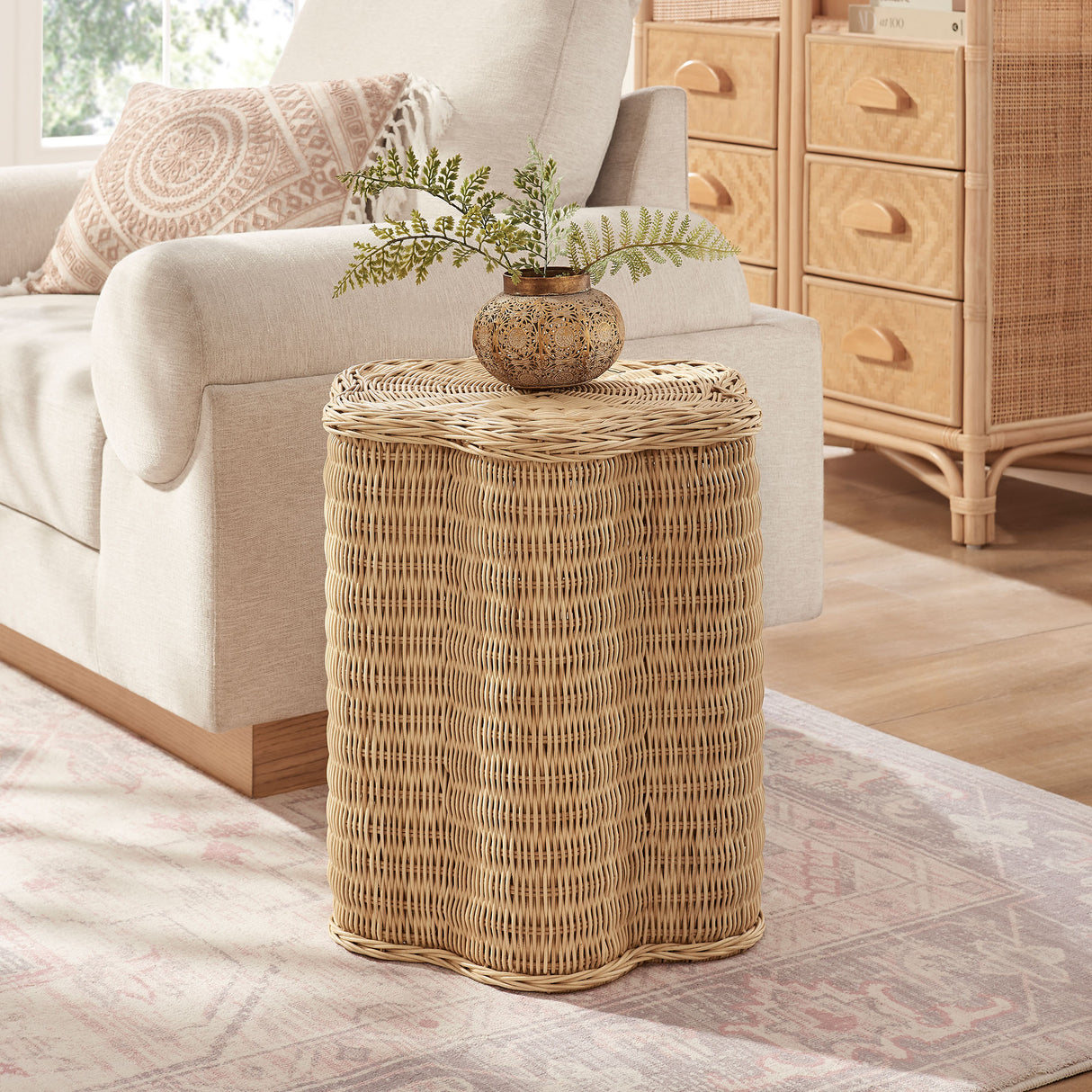 Erika Scalloped Natural Rattan Side Table by Modway
