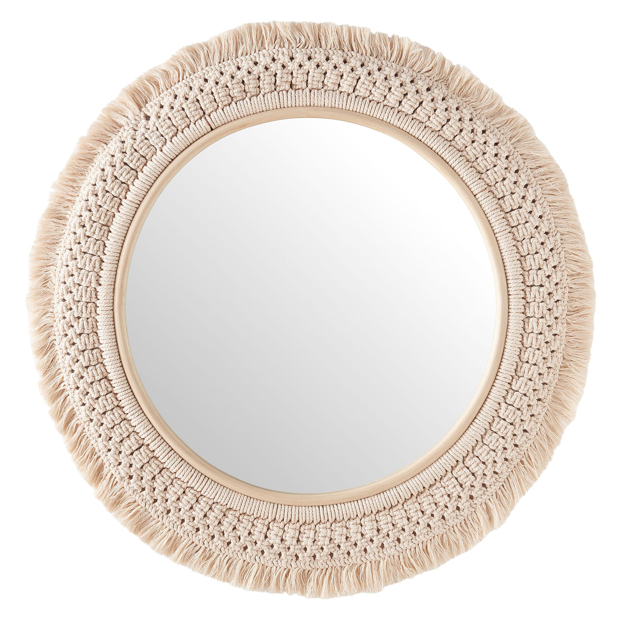 Jade Round Rattan Macrame Wall Mirror by Modway
