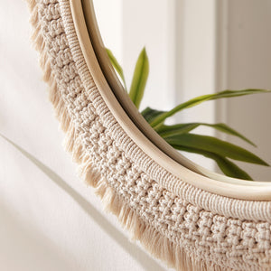 Jade Round Rattan Macrame Wall Mirror by Modway