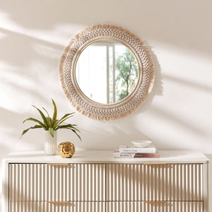 Jade Round Rattan Macrame Wall Mirror by Modway