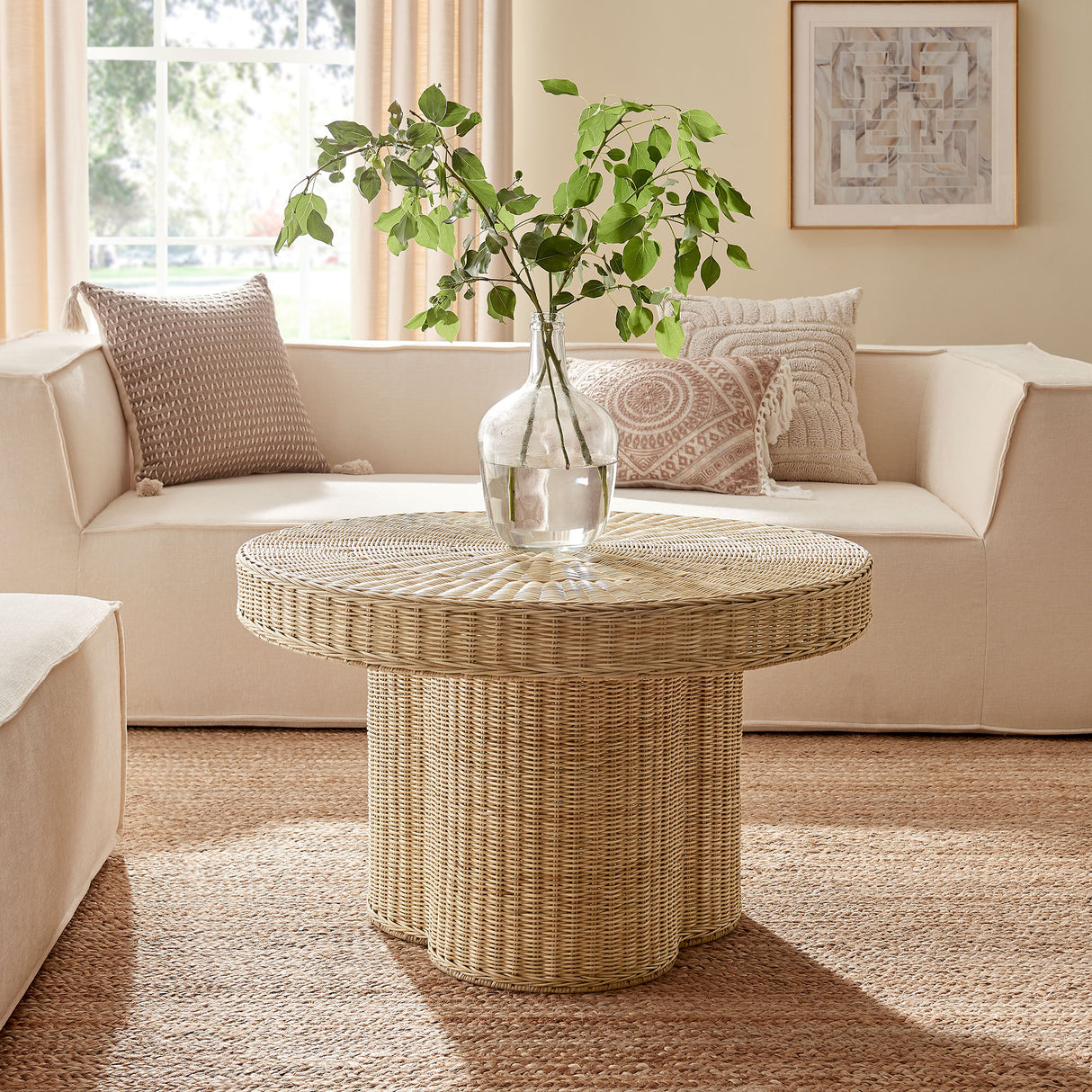 Ainsley 32 Inch Round Natural Rattan Coffee Table