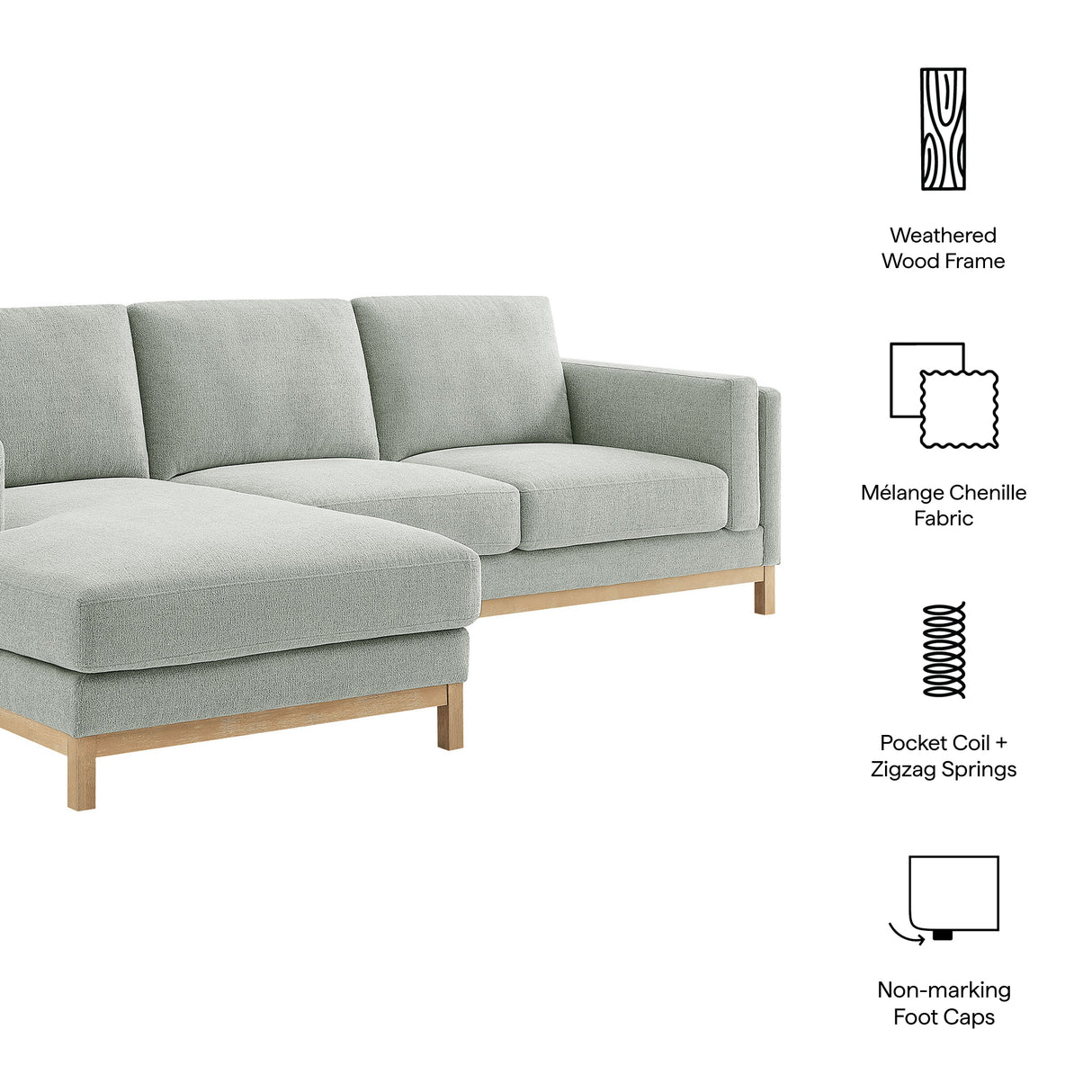 Roscoe Left-Facing Fabric Sectional Sofa with Chaise by Modway