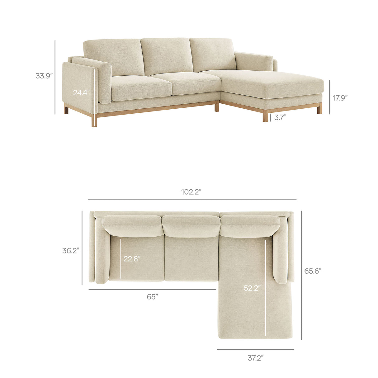 Roscoe Right-Facing Fabric Sectional Sofa with Chaise by Modway
