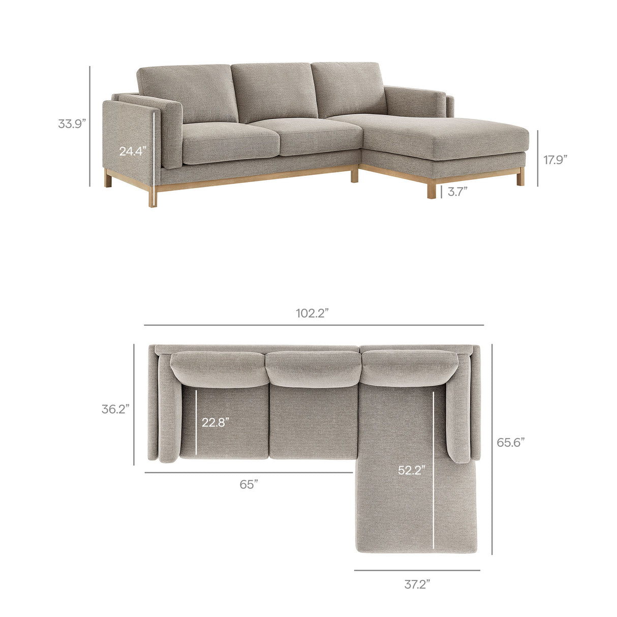 Roscoe Right-Facing Fabric Sectional Sofa with Chaise by Modway