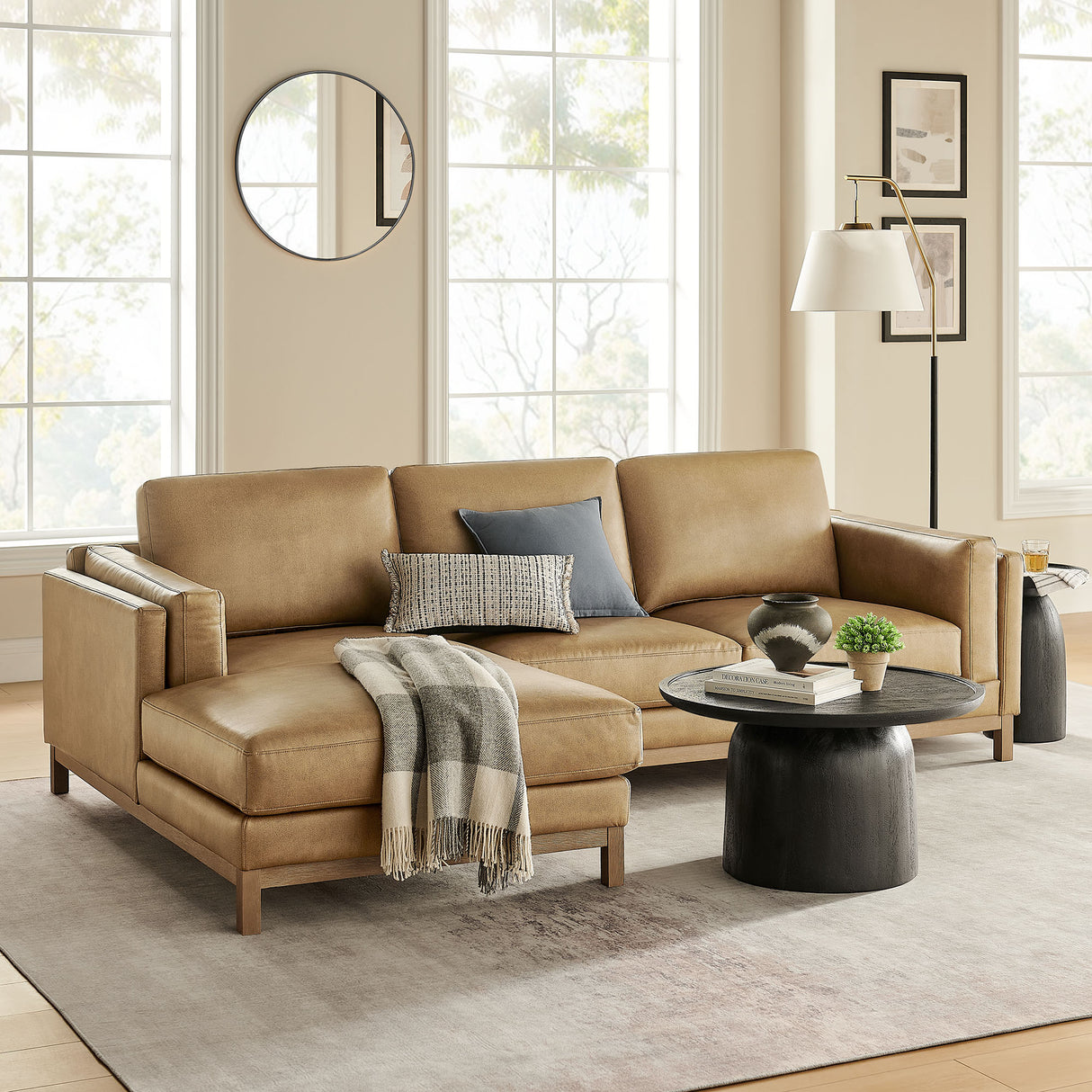 Roscoe Left-Facing Vegan Leather Sectional Sofa with Chaise