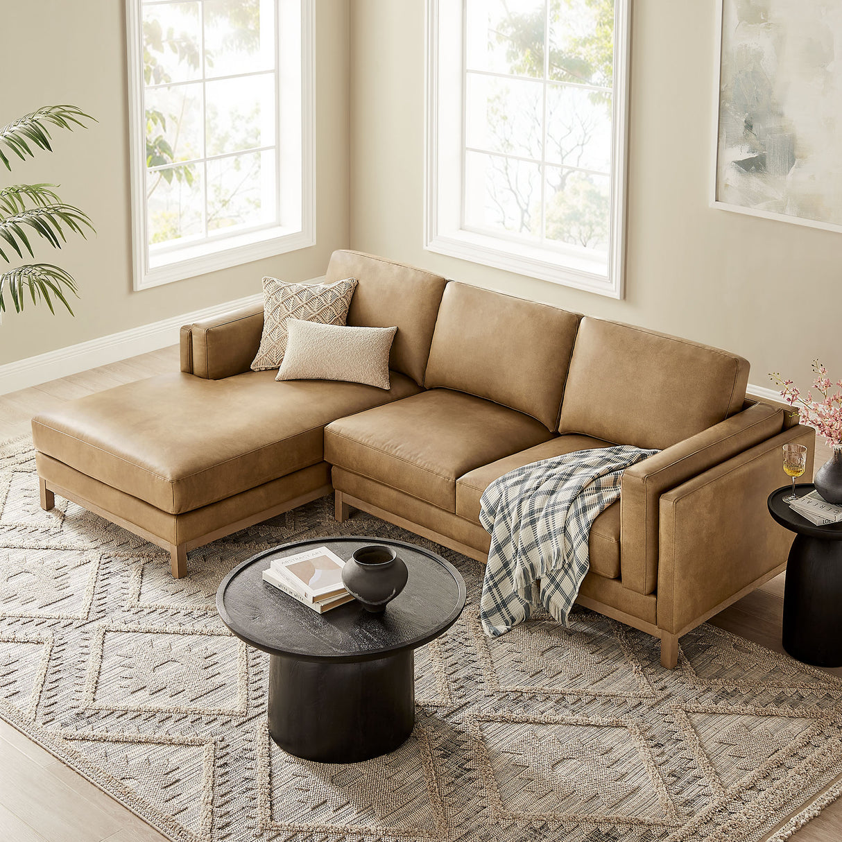 Roscoe Left-Facing Vegan Leather Sectional Sofa with Chaise
