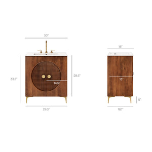 Vernon 30" Fluted Wood Bathroom Vanity Cabinet with Sink